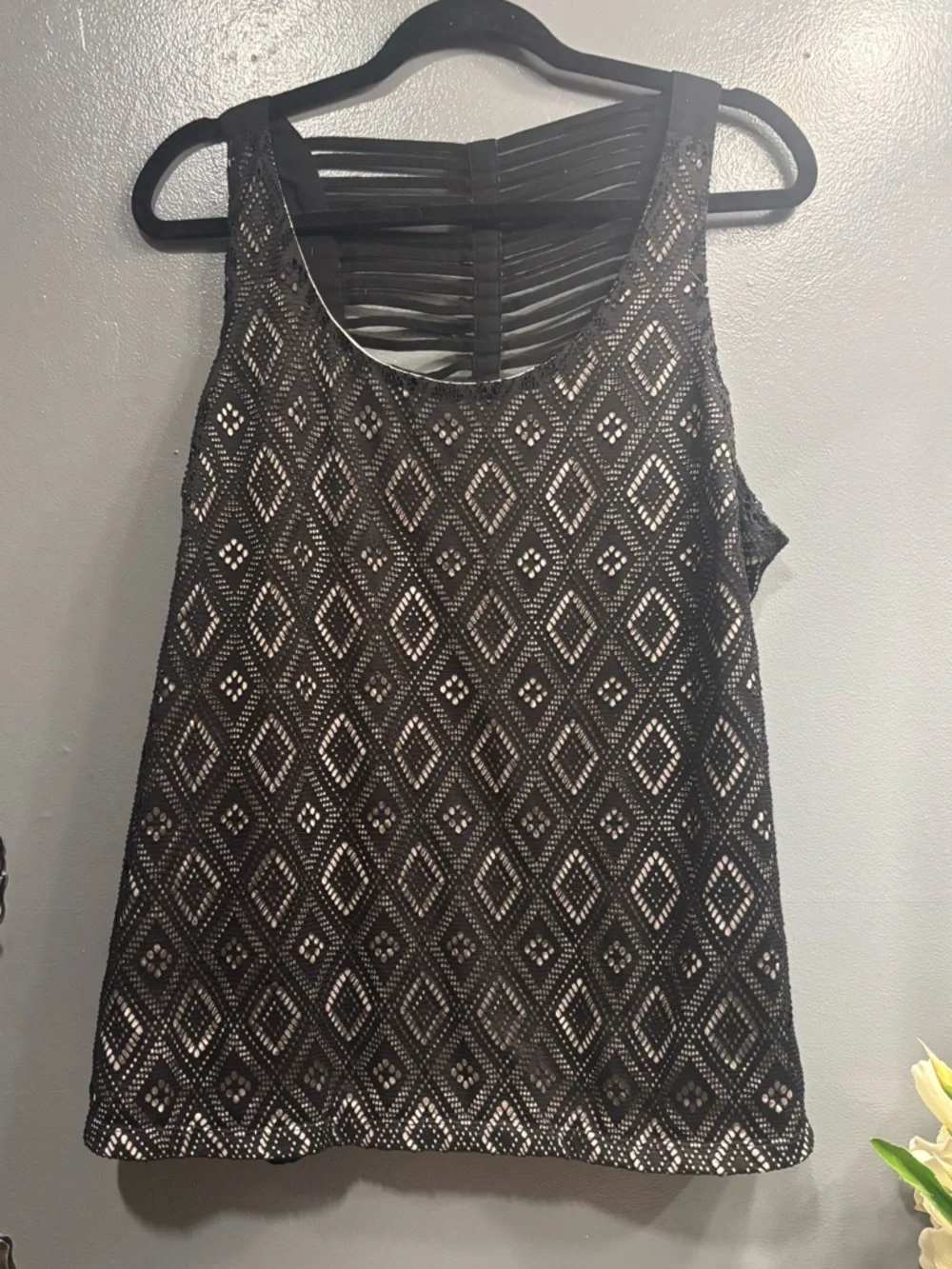 Maurice’s Black Diamond Lace Tank Top Workout Athletic Cooling Layering Summer